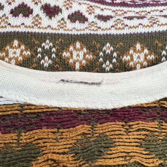 Vintage Rustic Cottagecore Fair Isle Knit Sweater Vest Floral Hearts Cardigan - Picture 6 of 9